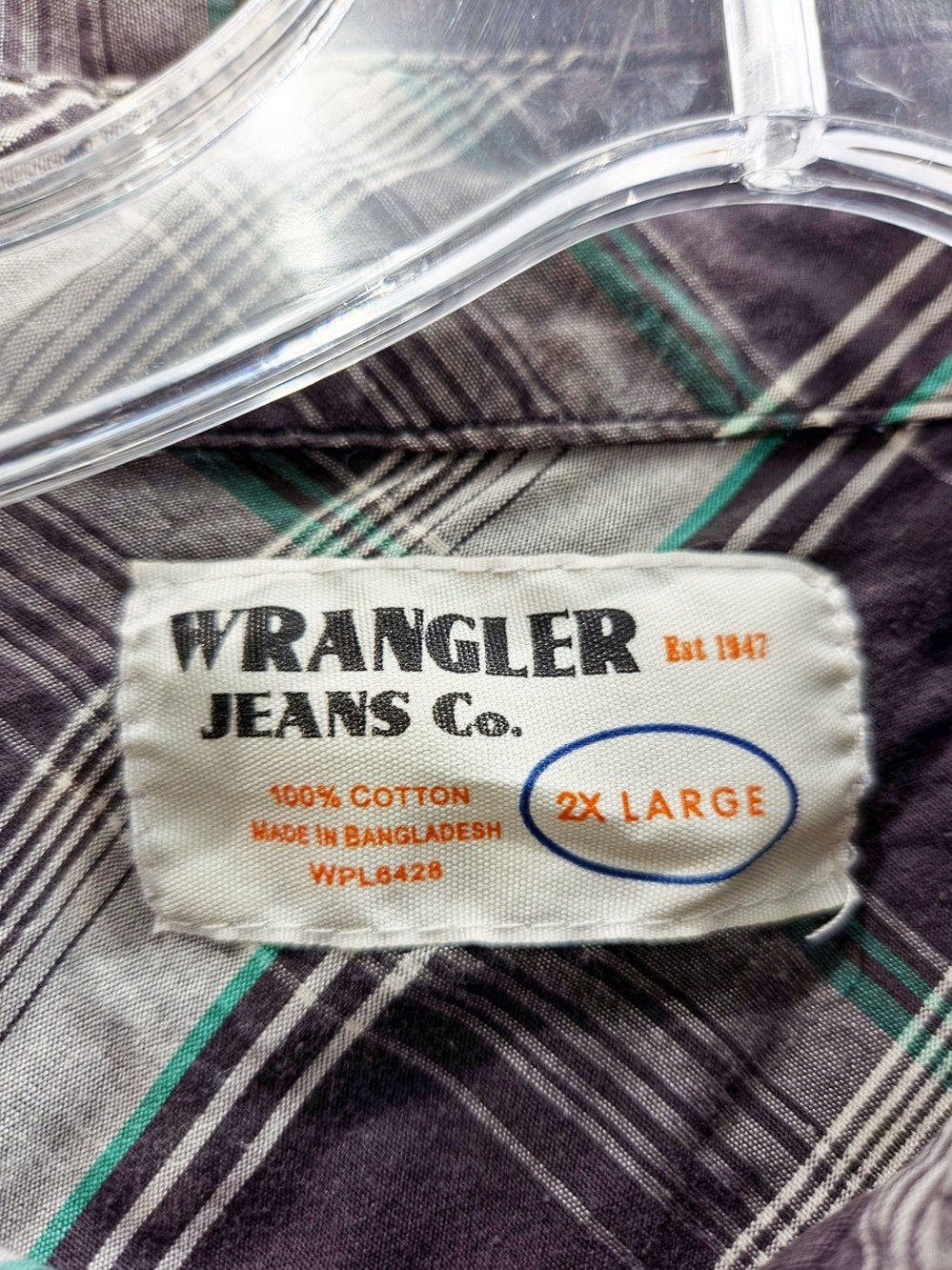 Wrangler Black, White & Teal Plaid Long-Sleeve Button-Up Shirt, Mens - Picture 2 of 3